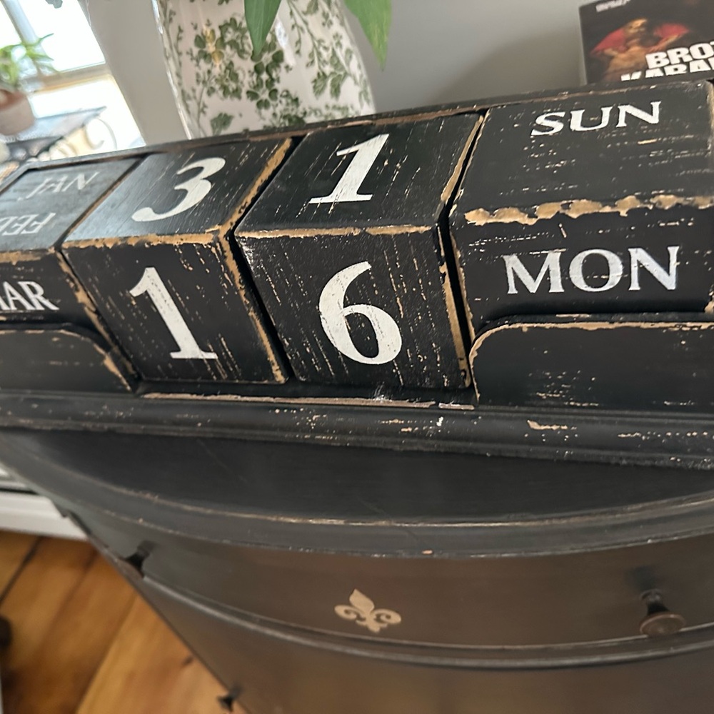Rustic Black Perpetual Block Calendar with White Lettering - Picture 4 of 7